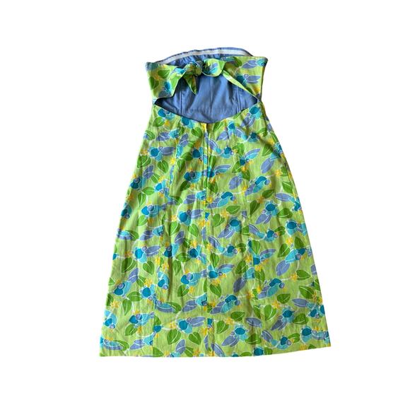 Vintage Lilly Pulitzer | Green + Blue Two Jays Print Strapless Dress | Size 4 - Picture 3 of 7